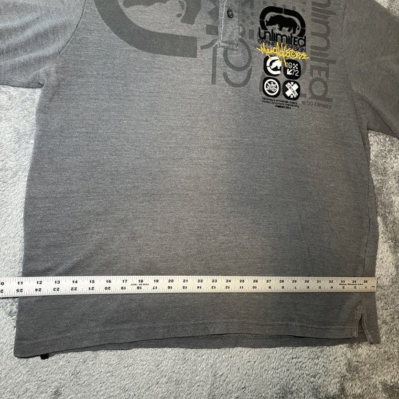 Ecko Unltd Y2K Short Sleeve Men's Grey Polo SZ 2XL Embroidered Street Wear - Picture 6 of 16
